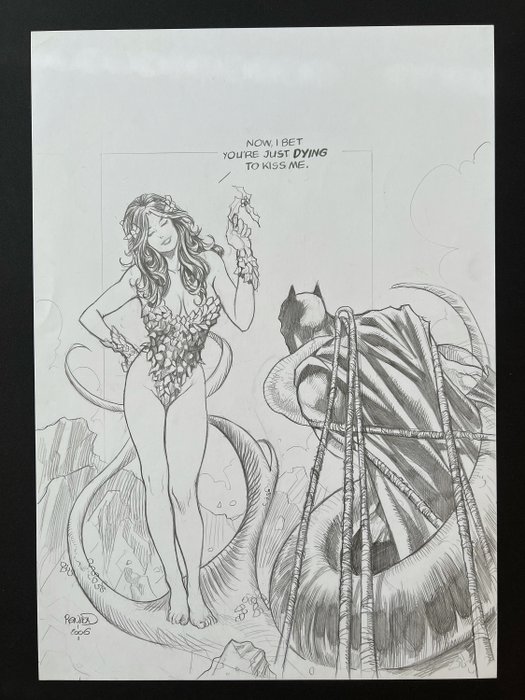 Paul Renaud - 1 Original drawing - Poison Ivy vs. Batman Bleistiftzeichnung mit schönem Szenario - 2006