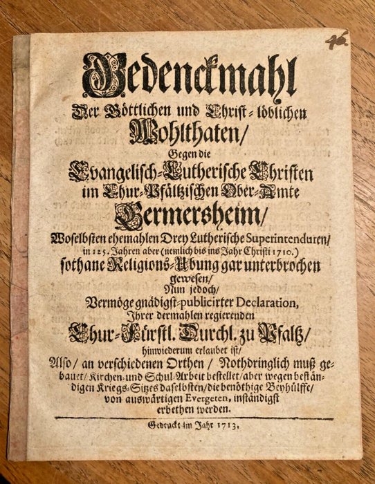 . - Gedenckmahl ... Gegen die Evangelisch-Lutherische Christen (Germersheim) - 1713