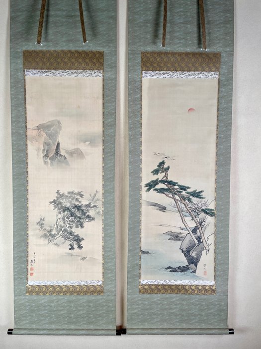 Kakejiku 双幅　掛軸 - Matsumura Keibun 松村景文 (1779-1843) & Maruyama Ōshin 円山應震 (1790-1838) - 日本 - Edo Period (1600-1868)