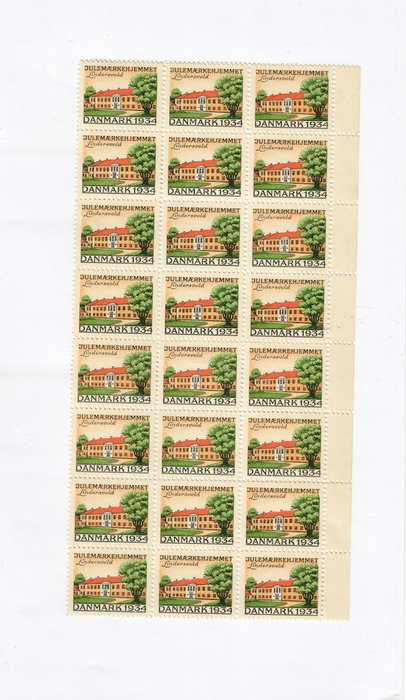 Dania 1934 - Wybór oryginalnych duńskich znaczków bożonarodzeniowych (część 3), w tym miniarkusze.