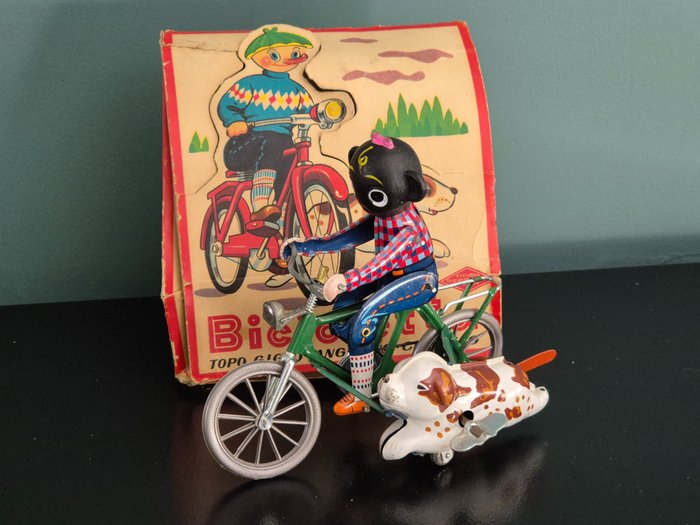 Ichimura - Jucărie windd up din tinichea Extra Rare Bicicletta blackface Golly - 1960-1969 - Japonia
