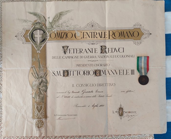 意大利 - 奖章 - Guardia Veterani e Reduci con attestato Romano - 1921