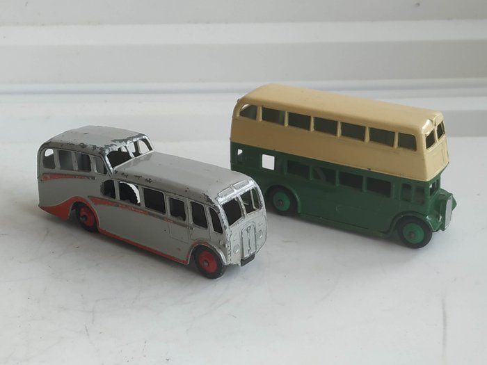 Dinky Toys 1:48 - 2 - Model bus - Post-War First Original Issue - First NEW Serie Two-Tones "Oberservation Coach" no. 29F - 1950 & - First Issue - First NEW Series Mint "Double Decker Bus" no. 29C - 1947
