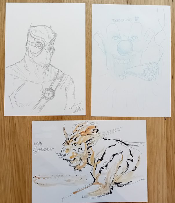 Andrés Guinaldo / Mateo Guerrero / Dogjaursreily - 3 Original drawing - Batman, Beast - Talon (The Court of Owls) - Amrath (Beast) - Terrofic Clown -  Originals Artworks