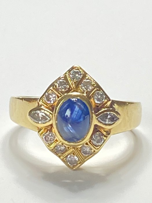 Zonder Minimumprijs - Ring - 18 karaat Geel goud Saffier - Diamant 