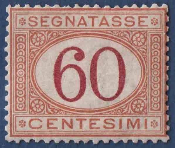 Italia - Reino 1870 - Envío adeudado 60 centavos. ocre y carmín, mint calidad de lujo** - Sassone N. 10