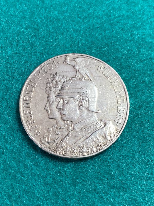 Saksa - Preussi. Wilhelm II. (1888-1918). 5 Mark 1901 - 200-Jahrfeier des Königreichs  (Ei pohjahintaa)