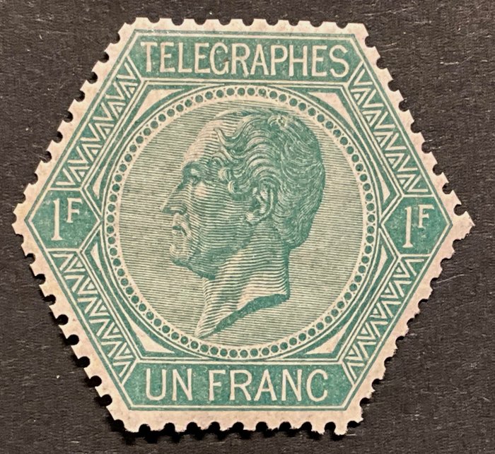 比利时 1861 - 利奥波德一世电报邮票 1f 蓝绿色 - 深邃的细微差别 - 美丽中心 - TG2