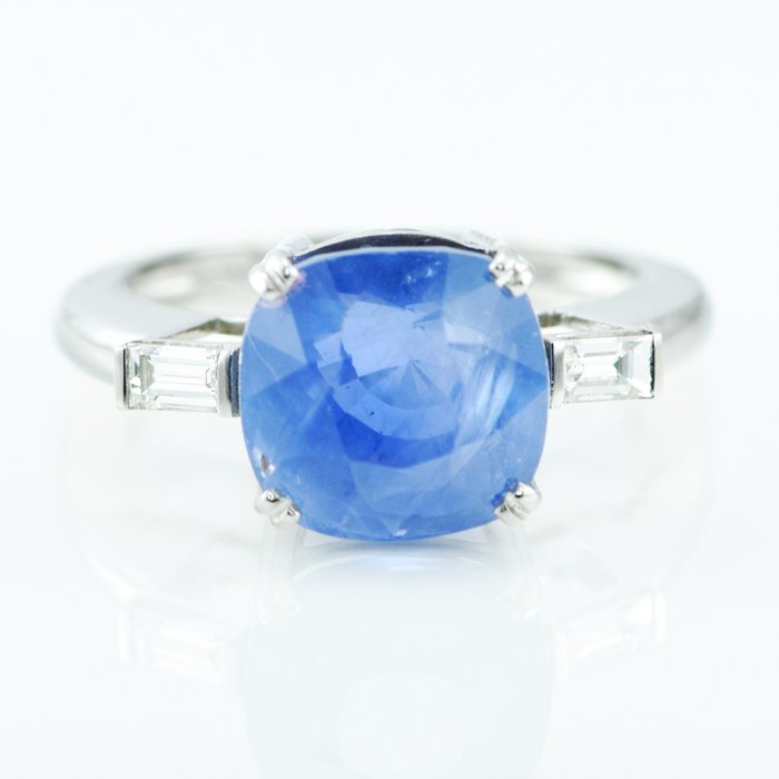 戒指 鉑金 -  7.05 tw. 藍寶石 - 斯里蘭卡 - 鉆石 