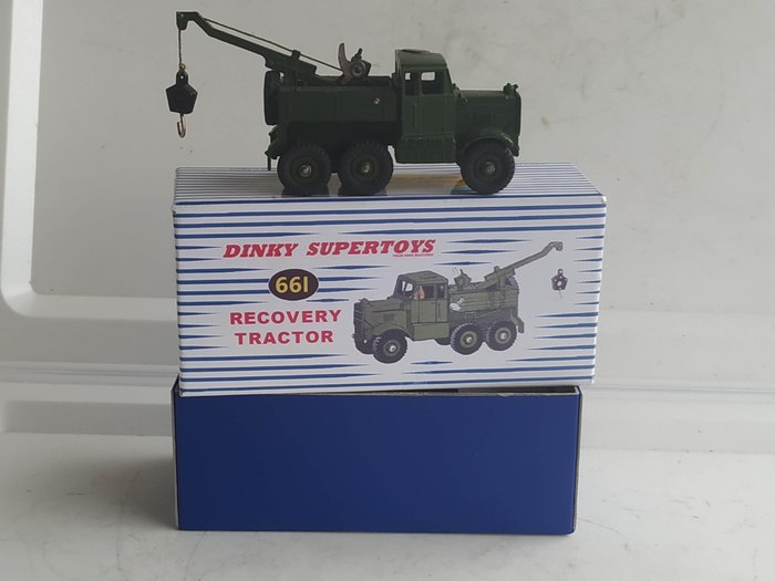 Dinky SuperToys 1:48 - 3 - Militärfahrzeugmodell - First Original Issue Mint British Army "Scammell" Recovery Tractor no. 661 - Erste Ausgabe – Keine Fenster 1957 – In der Repro-Box „Picture“ der ersten Serie von Supertoys –