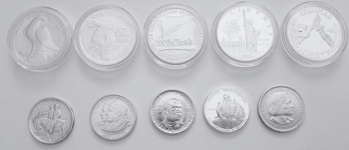 Egyesült Államok. A 10-piece Collection of USA Silver Commomoratives 1893-1988  (Nincs minimálár)