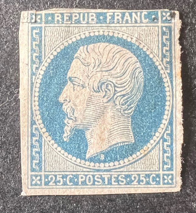 Francia 1852 - Classic France 25c Napoleón azul calificación 1800 - Yvert Tellier n 10