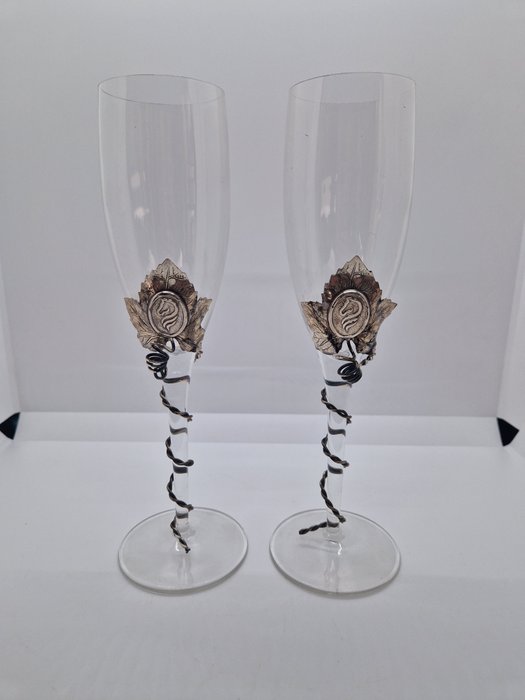 Argenterie La Torre - Drinking set (2) - Flutes - .925 silver, Glass