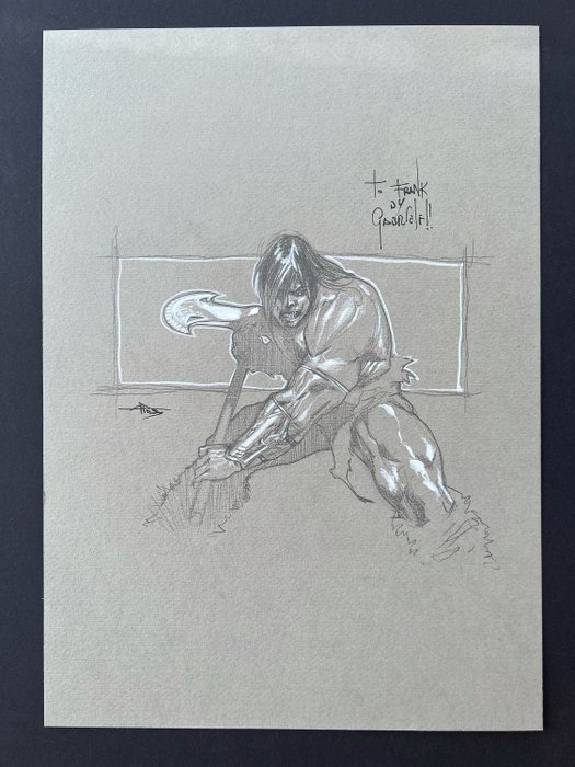 Gabrielle Dell´Otto - 1 Original drawing - Conan mit Axt auf dunkelgrünlichem Papier - 2003
