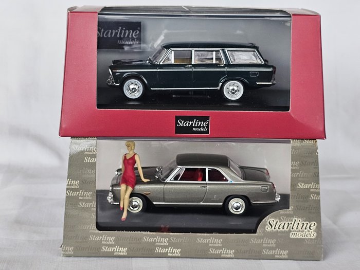 Starline 1:43 - 2 - 模型汽车 - Lancia Flaminia Coupé, Fiat 2300 Familiare 1963 - 纽伦堡蓝旗亚国际玩具展