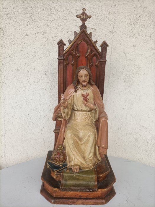 雕塑, Corazón de jesus - 40 cm - 木 - 1880