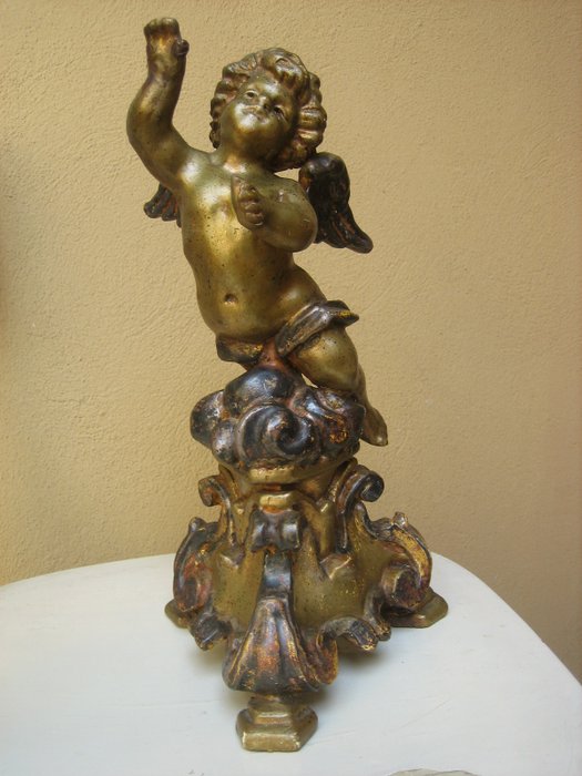 小塑像 - 木製天使 - 義大利，十八世紀末/十九世紀初