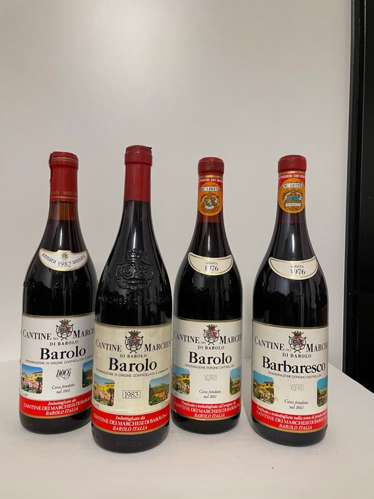 1976, 1982, 1983 Barolo & 1976 Barbaresco Marchesi di Barolo - 皮埃蒙特 - 4 瓶 (0.75L)
