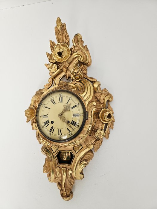 瑞典卡特爾時鐘 XL -   上面有鍍金層的木頭 - 1950-1960