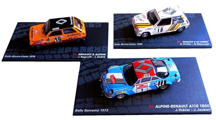 Patrimonio Francese Gruppo B - A 1:43 - 3 - 模型車 - Renault 5 Alpine - Renault 5 GT Turbo - Alpine Renault A110 1800 - Rallye 1973 - 1978 - 1989 - 拉力賽雷諾復古版