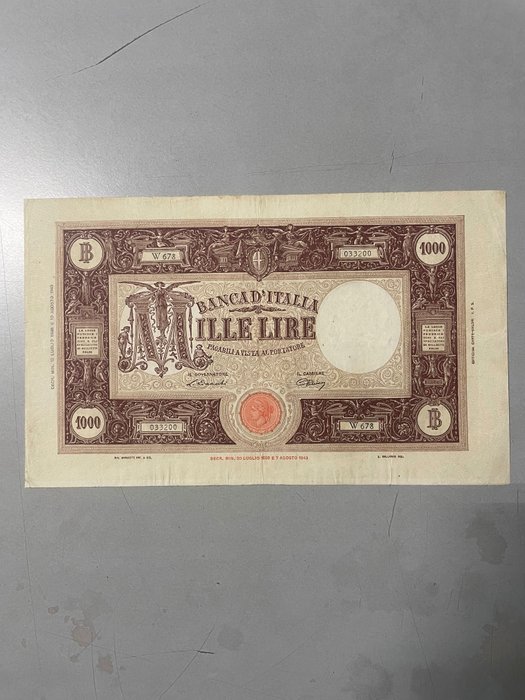 Italien. - 1.000 Lire 12/07/1946 - Prima banconota della Repubblica - R3