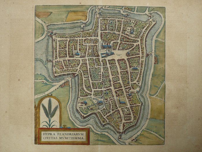 Eurooppa, Asemakaava - Belgia / Ieper; G. Braun / F. Hogenberg - Hypra Flandriarum Civitas Munitissima - 1581-1600