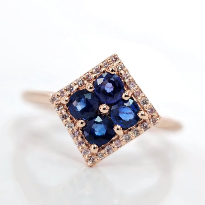 *no reserve* 0.80 ct Blue Sapphire & 0.20 ct N.Fancy Pink Diamond Ring - 2.42 gr - 14 kt Roségold - Ring - 0.80 ct Saphir - Diamant