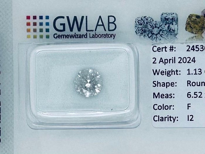 1 pcs 钻石 - 1.13 ct - 圆形, 明亮型 - F - I2 内含二级, No reserve price
