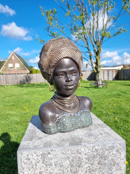 Statuie, African Lady Buste - 33 cm - răşină