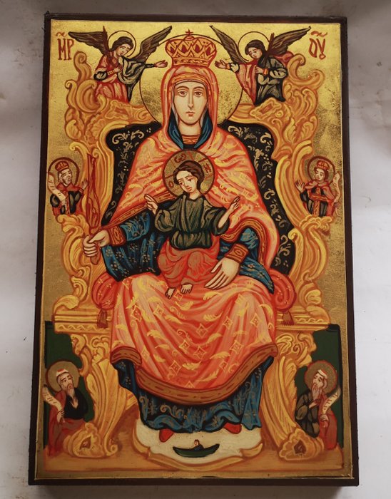 标志 - 保加利亚手绘圣母玛利亚圣像 - 木