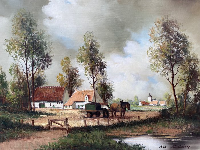 Rik Mulders (XX) - Landschap met boer, paard en kar