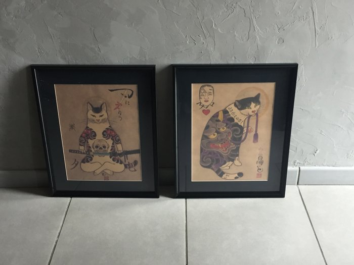 Horitomo 彫巴 - 2 Stampa C - Monmon Cats - duo Monmon Cats tattoo- SAMOURAÏ Spirit tatto-Démon HANNYA tattoo-Reproduction tirage limité - 2015