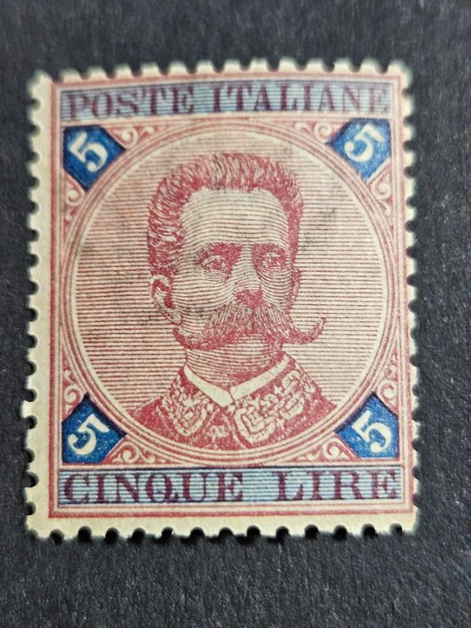 意大利 1891/1891 - 意大利 1891-5里拉，Umberto, Sas.N.64，签名