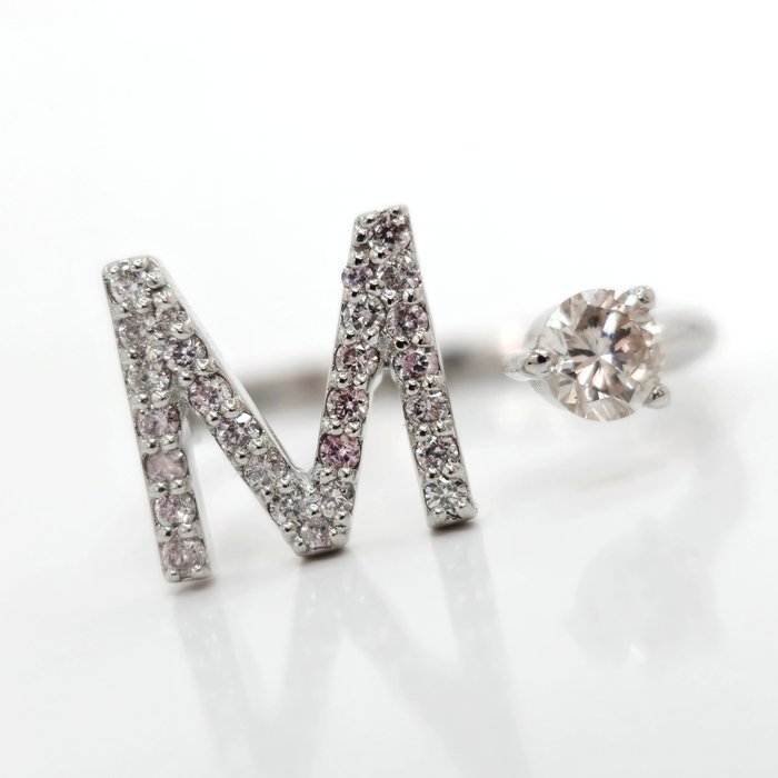 *no reserve* 0.45 ct N.Fancy Pink Diamond Designer Mom Ring - 2.28 gr - 14 carati Oro bianco - Anello - 0.45 ct Diamante