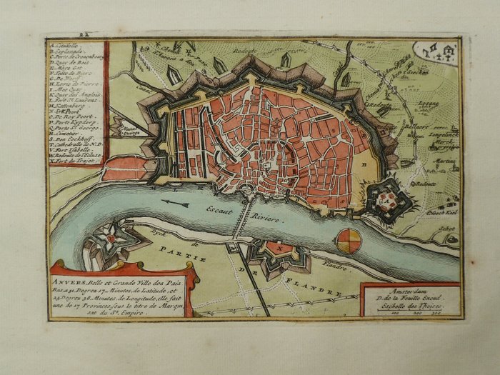 Europa, Planta da cidade - Bélgica / Antuérpia; D. de la Feuille - Anvers, belle et grande ville (...) - 1701-1720