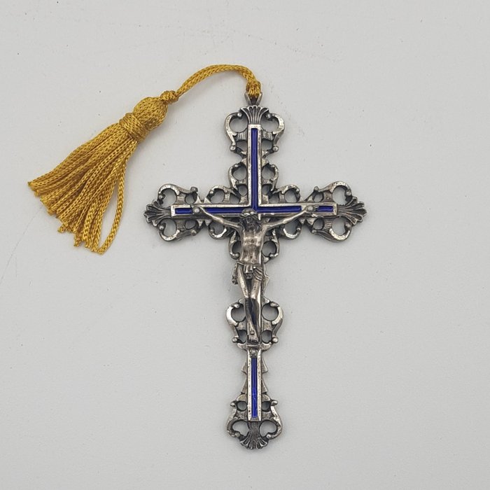 Kruzifix (1) - .925 Silber, Augusto Cavazzuti - Kruzifix aus 925er Silber und Feueremail - 1940-1950