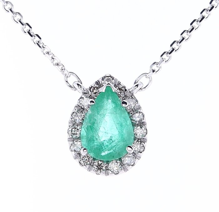 Halsband - 14 kt Vittguld -  0.78 tw. Smaragd - Diamant 