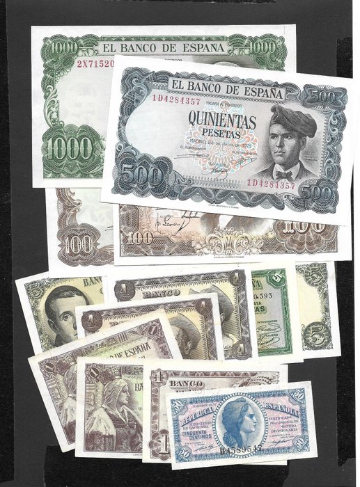 Spanien. - 14 banknotes - various dates  (Ohne Mindestpreis)