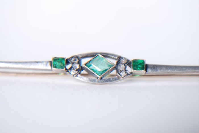 Brosche Gold Smaragde - Diamant 