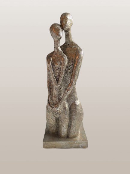 雕刻, Adam en Eva ( goud overschilderd) - 36 cm - 木