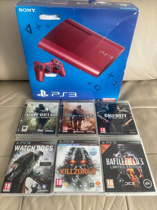Sony - Playstation 3 rouge (red)  500GB Pal + games - 電子遊戲機 (7) - 帶原裝盒