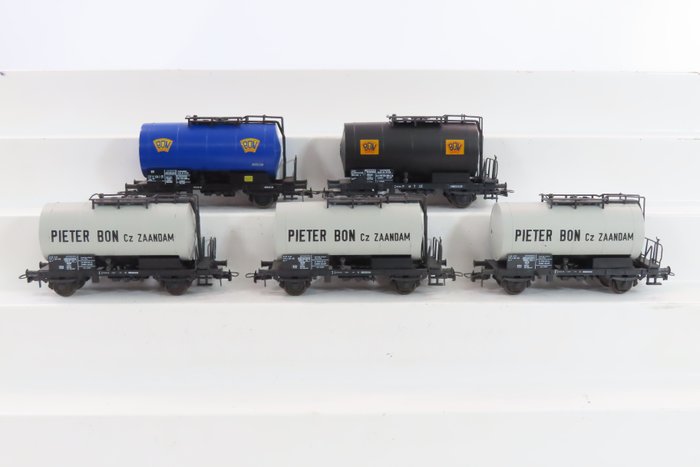 Roco H0 - 46142/46175 / 44114 - Vagão de carga de modelismo ferroviário (5) - 5 vagões-tanque 'Pieter Bon' - NS