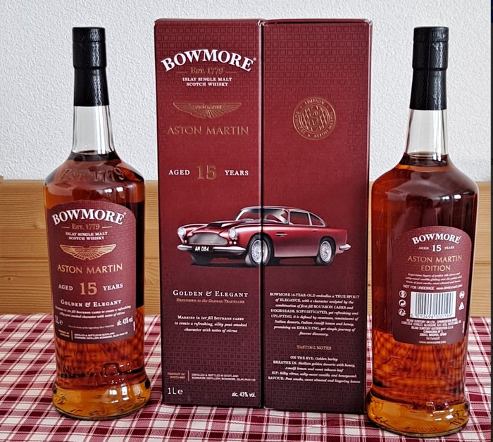 Bowmore 15 years old - Aston Martin Edition 8 - Original bottling  - 1.0 Litre - 2 bouteilles