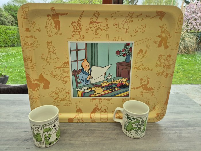 Collection thématique - Ensemble, plateau petit déjeuner et 2 tasses Tintin