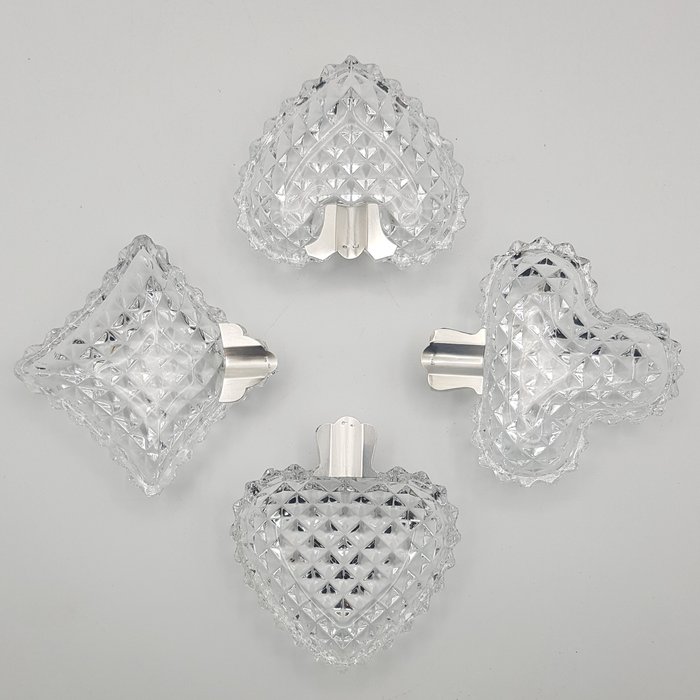 Mario Torselli - Set di quattro posacenere da gioco in cristallo taglio diamante e argento 800 - 煙灰缸  (4) - .800 銀, 水晶
