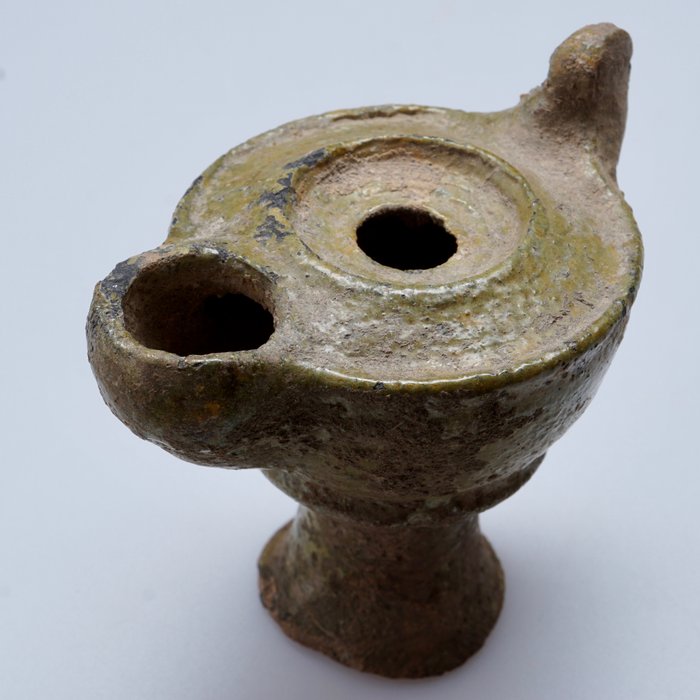 古罗马 陶瓷 稀有绿铅釉油灯 无保留 - 7 cm  (没有保留价)