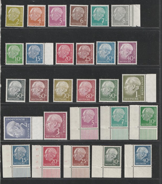 Tyskland, Forbundsrepublikken 1954/1956 - 3 komplette numre af Heuss - 177/196, 179y/186y, 259y/260y