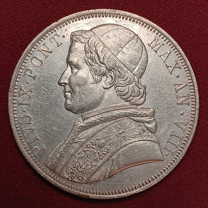 意大利 - 教皇国. 教宗庇护九世 (1846-1870). Scudo 1853 VIII  (没有保留价)
