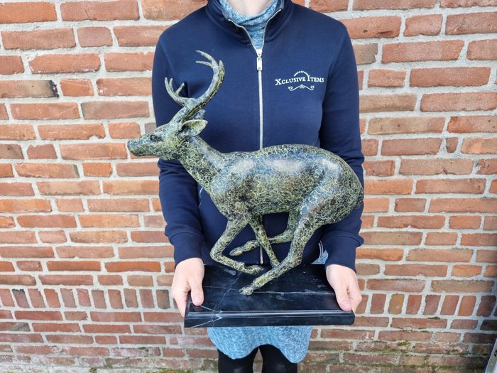 Szobor, Bronze Running Deer - 43.5 cm - Bronz, Márvány