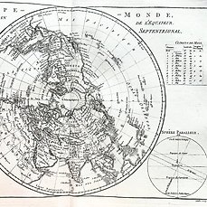 Wereld, Kaart – Afrika, Azië, Europa, Amerika, Noordpool; Rigobert Bonne – Mappe Monde sur le plan de l’Equateur / Hémisphère Septentrional – 1781-1800